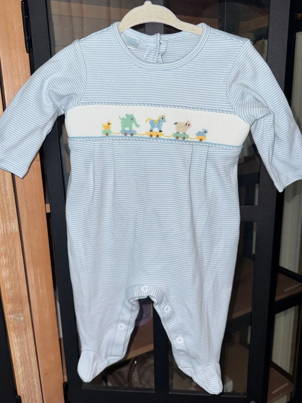 Edgehill collection smocked footies baby boy coverall train animals toys horse